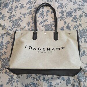 Longchamp Black Logo Horse Canvas Tote Bag